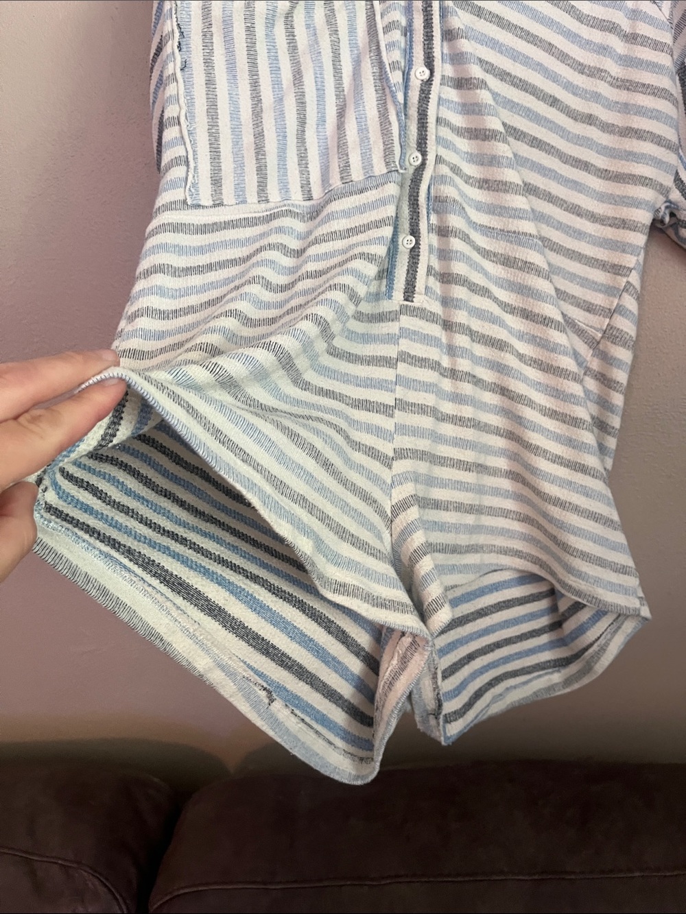 Free People Blue and White Striped Short Sleeve Romper - Picture 5 of 6